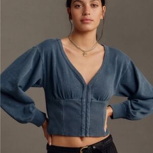 Pilcro Blue Long Sleeve Crop Top Sweatshirt, XS